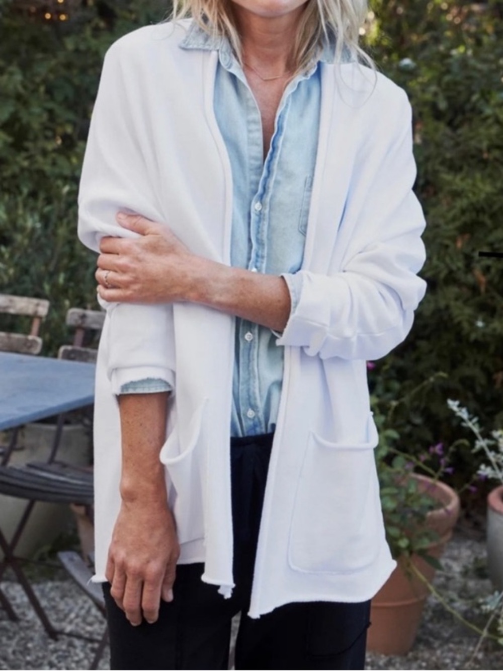 Frank & Eileen White Cotton Fleece Beach Cardigan Size Small